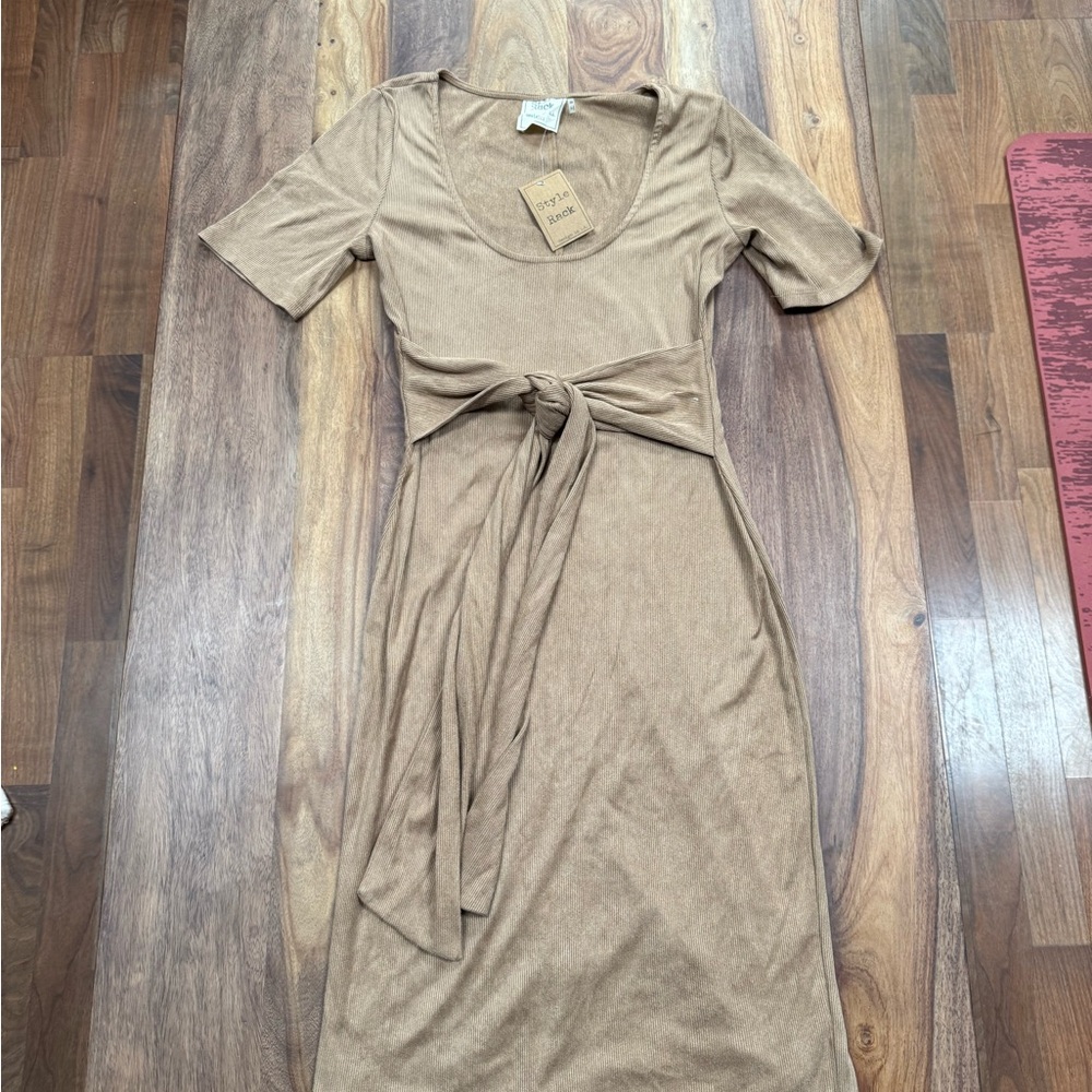 Elegant Beige Tie-Front Dress